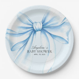 Papieren borden voor baby shower met leuke strik. bordje