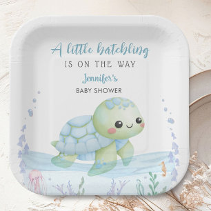 Papieren borden voor babyfeestje met zeeschildpad bordje