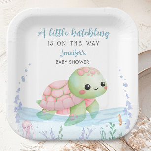 Papieren borden voor babyfeestje zeeschildpad jong bordje