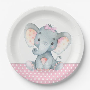 Papieren borden voor babyshower met olifant meisje bordje