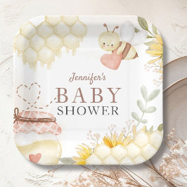 Papieren borden voor bij baby shower met bijtjes bordje