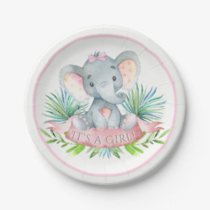 Papieren borden voor olifant baby shower voor meis bordje