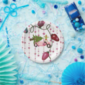 Papieren Borden, Vrolijk Kerstmis Roze Auto Elf Bordje (Feest)