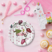 Papieren Borden, Vrolijk Kerstmis Roze Auto Elf Bordje (Feest)