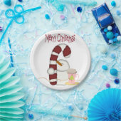 Papieren Borden, Vrolijk Kerstmis Sneeuwman Cappuc Papieren Bordje (Feest)