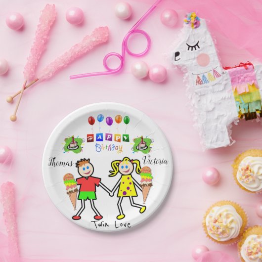 Papieren Borden, vrolijke verjaardagskindjes Papieren Bordje (Feest)