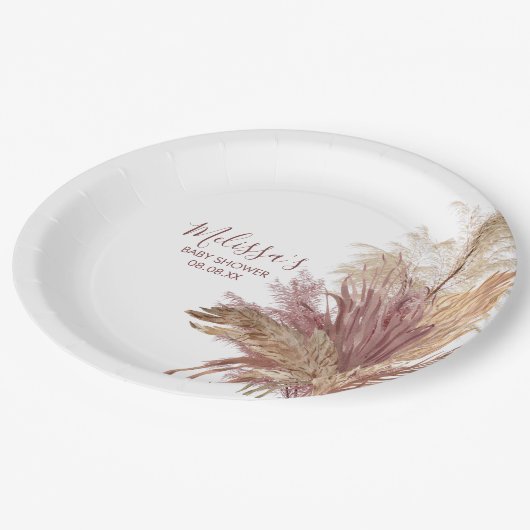 Papieren Borden Waterverf Pampas Grass Mauve Roze Papieren Bordje (Gekanteld)