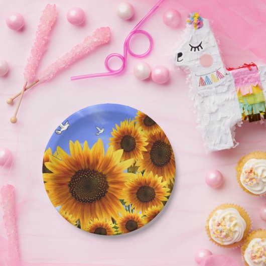 Papieren borden Zonnebloemen Papieren Bordje (Feest)