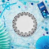 Papieren Borden, Zwarte Floral Bordje (Feest)