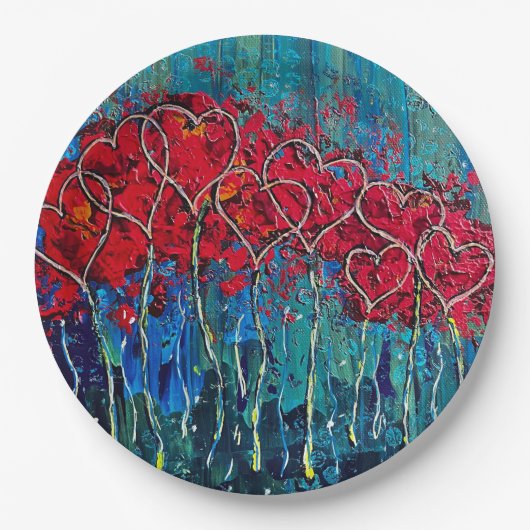 Papieren bordenset 'Hearts' 23 cm Bordje (Voorkant)