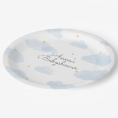 Papieren bordje babyshower lichtblauwe wolken (Gekanteld)