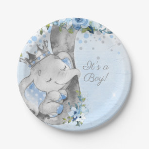 Papieren bordje Olifant Prins Baby Shower