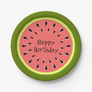 Papieren bordjes met watermeloenroze Happy Birthda