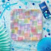 Papieren bordjes vierkant gekleurd assorti (Feest)