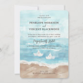 Papieren boten op Zee Beach bruiloft uitnodiging (Voorkant)