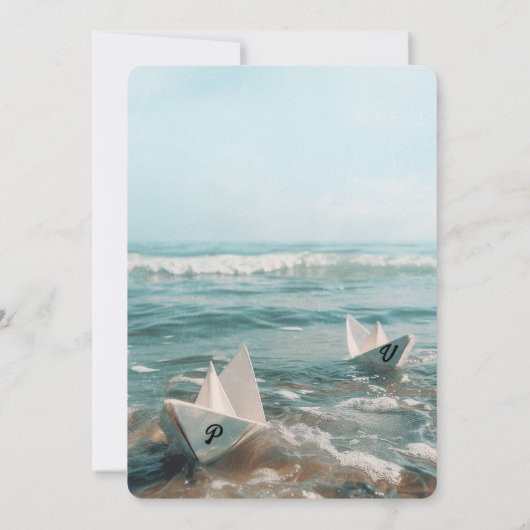  papieren boten op Zee bruiloft uitnodiging (Achterkant)