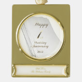 Papieren bruiloft gelukkig Jubileum voor eerste br Verguld Banner Ornament (Voorkant)