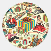 Papieren cadeautjes inpakken Strippatroon Ronde Sticker (Voorkant)