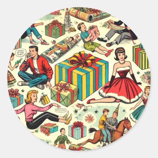 Papieren cadeautjes inpakken Strippatroon Ronde Sticker (Voorkant)