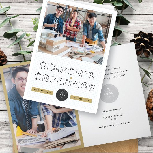 Papieren clips Groetings Blue Grids Business van h Feestdagen Kaart