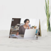 Papieren clips voor vreugde blauw raster feestdagen kaart (Achterkant)