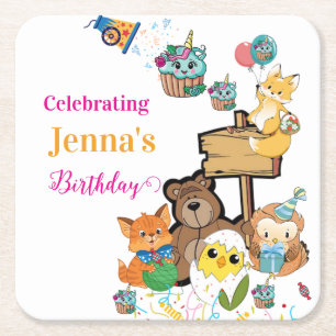 Papieren Coasters Happy Birthday Fox Bird Kuikens Kartonnen Onderzetters