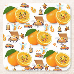 Papieren Coasters Happy Birthday Sinaasappels Cake Kartonnen Onderzetters