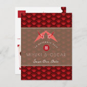 Papieren cranes Scallop Pattern Weddenschap Save t Aankondigingskaart (Voorkant / Achterkant)