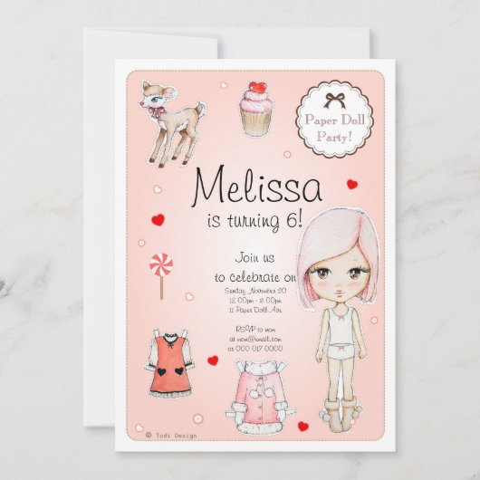 Papieren Doll Birthday-uitnodiging Kaart (Voorkant)