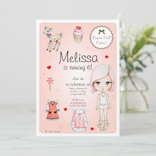 Papieren Doll Birthday-uitnodiging Kaart (Staand voorkant)