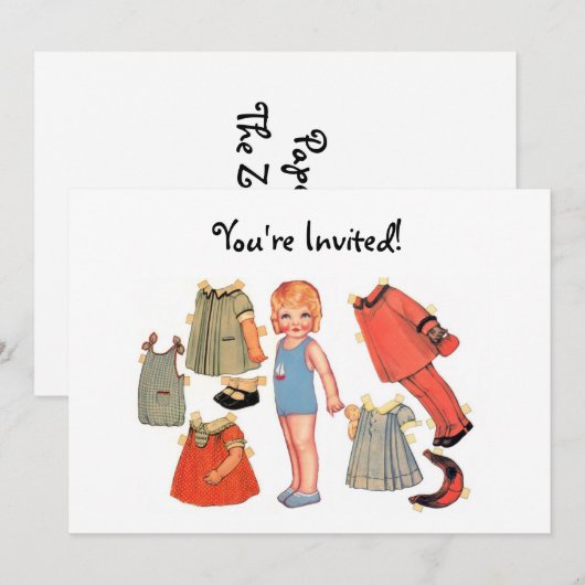 Papieren Doll-uitnodigingen Kaart (Voorkant / Achterkant)