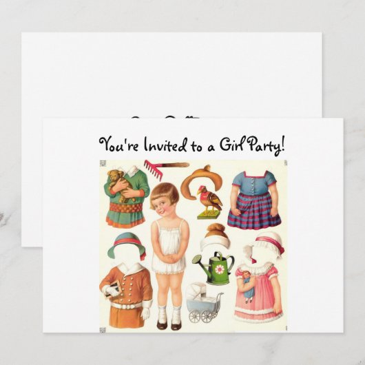Papieren Doll-uitnodigingen Kaart (Voorkant / Achterkant)