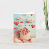 Papieren hart en wolken valentijnsgroet feestdagen kaart (Voorkant)