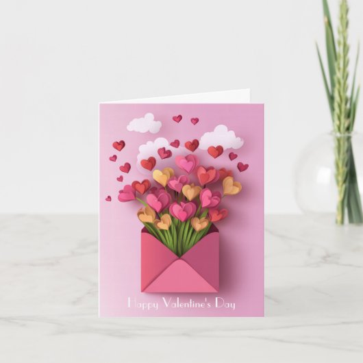 Papieren Hart en Wolken Valentijnsgroet Feestdagen Kaart (Voorkant)