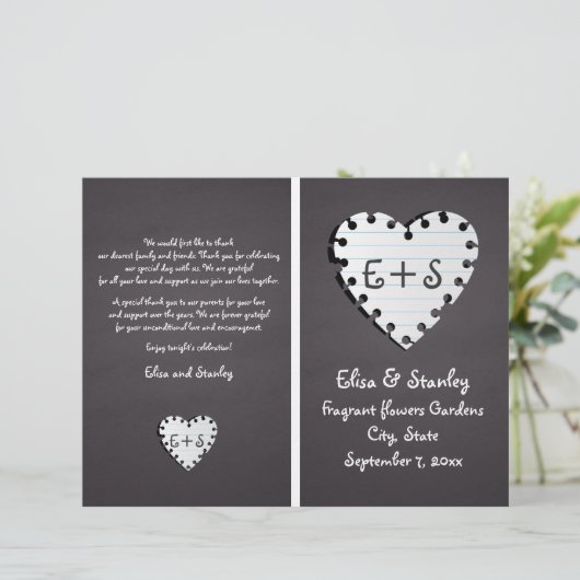 Papieren hart op het karton gevouwen trouwprogramm (Staand voorkant)