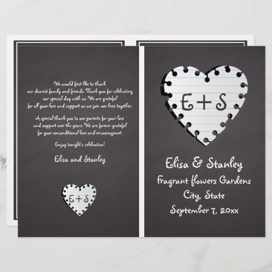 Papieren hart op het karton gevouwen trouwprogramm (Voorkant / Achterkant)