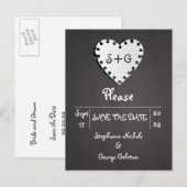 Papieren hart op het krijtbord bruiloft Bespaar op Aankondigingskaart (Voorkant / Achterkant)