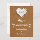 Papieren hart op houtbruiloft Bespaar op datum Aankondigingskaart (Voorkant / Achterkant)