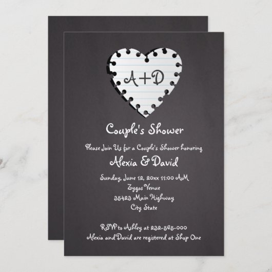 Papieren hart op krijtbord bruiloft koppels douche kaart (Voorkant / Achterkant)