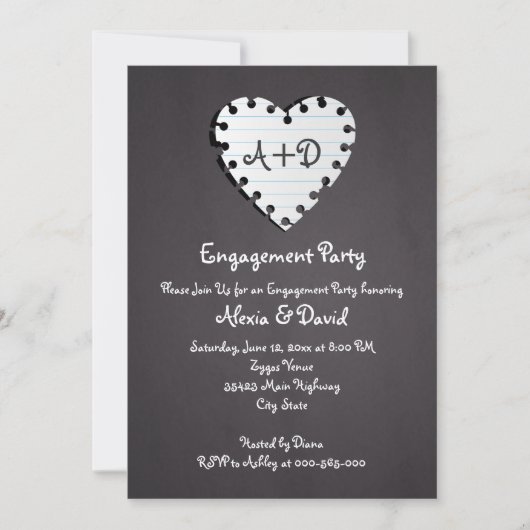 Papieren hart op krijtbord bruiloft verlovingsfees kaart (Voorkant)