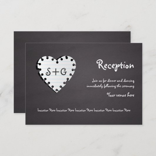 Papieren hart op schoolbord, monogram bruiloftsrec kaart (Voorkant / Achterkant)