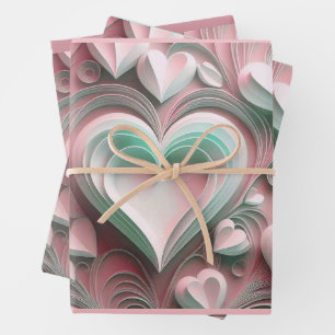 Papieren Harten Roze Mint Valentijns Cadeaupapier