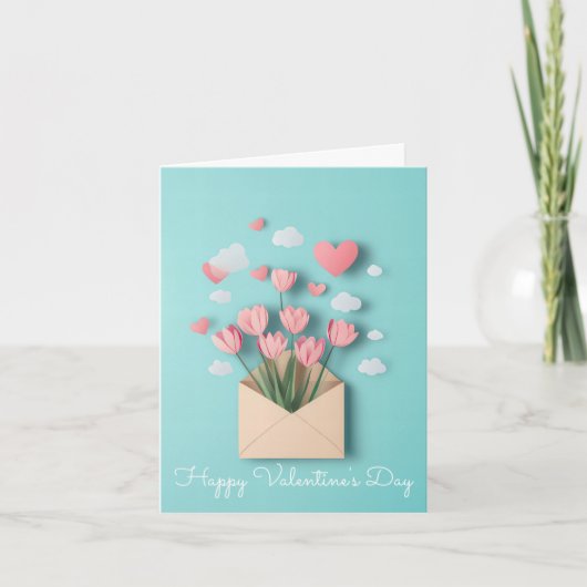 Papieren Hartjes en Bloemen Valentijns Groet Feestdagen Kaart (Voorkant)