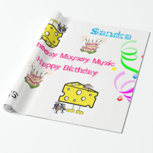 Papieren kaasmakerij, muziek Happy Birthday Cadeaupapier
