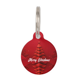 Papieren Kerstboom Rood Achtergrond Huisdierpenning