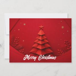 Papieren Kerstboom Rood Achtergrond Kaart