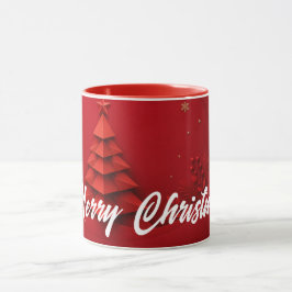 Papieren Kerstboom Rood Achtergrond Mok
