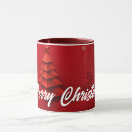 Papieren Kerstboom Rood Achtergrond Mok