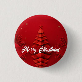 Papieren Kerstboom Rood Achtergrond Ronde Button 3,2 Cm