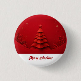 Papieren Kerstboom Rood Achtergrond Ronde Button 3,2 Cm